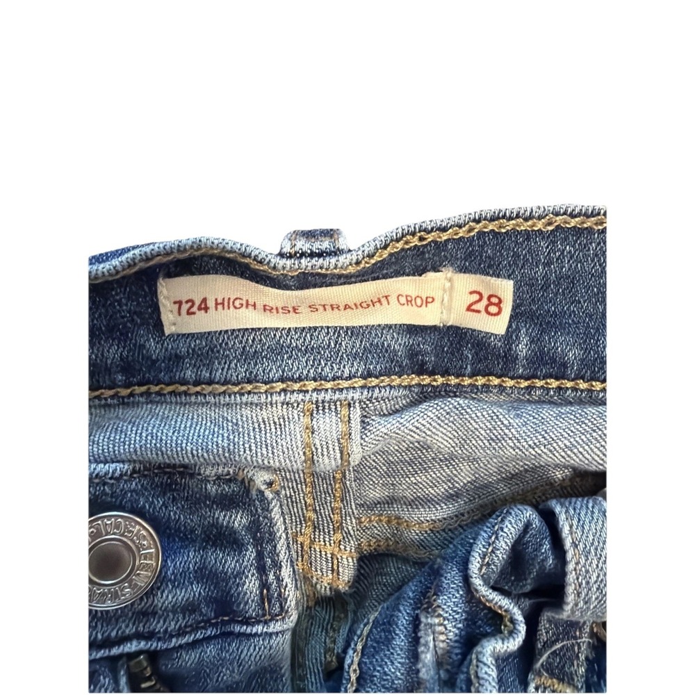 Levi's 724 High Rise Straight Crop Women's Jeans Blue Distressed Denim Size 28 - Picture 5 of 13